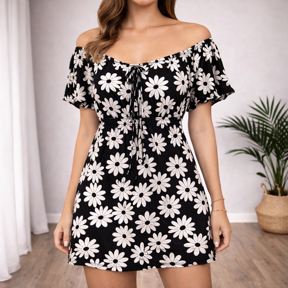 La Blanca Cotton Daisy Floral Ditsy Swim Cover Up Short Dress Women's M Boho